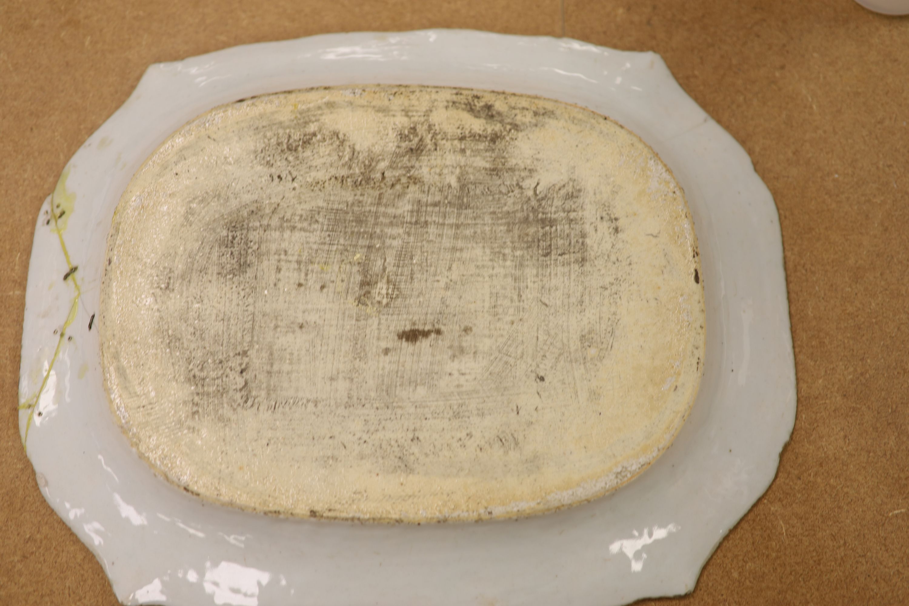 Two 18th century Chinese blue and white meat dishes, length 38.5cm